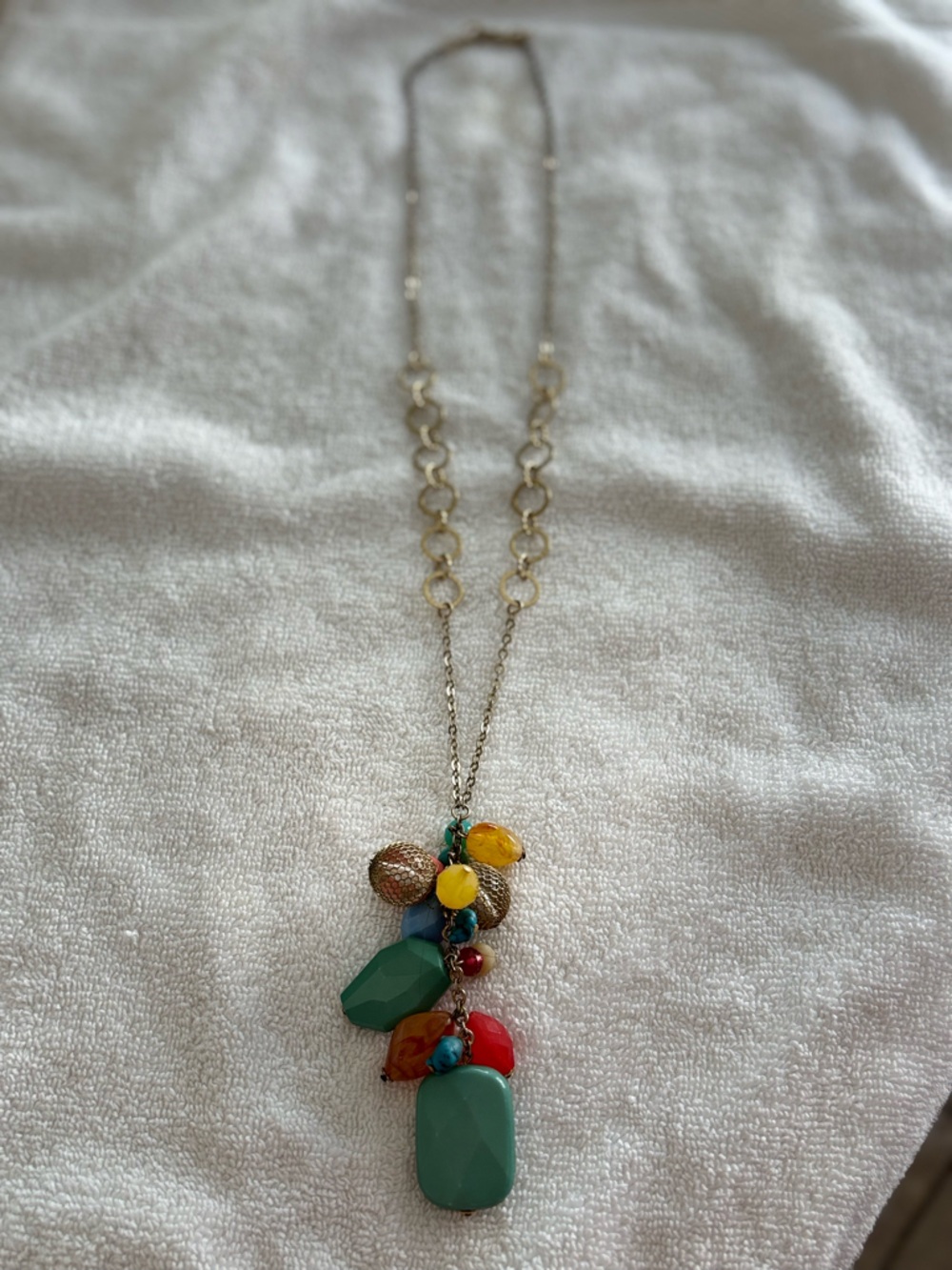 Bonnie Jean Gold-Tone Necklace with Green Stones and Multicolor Beads